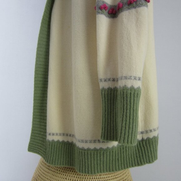 Vtg Gap Body Women M Ivory Green Pink Long Sweater Coat Cardigan Fair Isle Lined - Picture 6 of 12